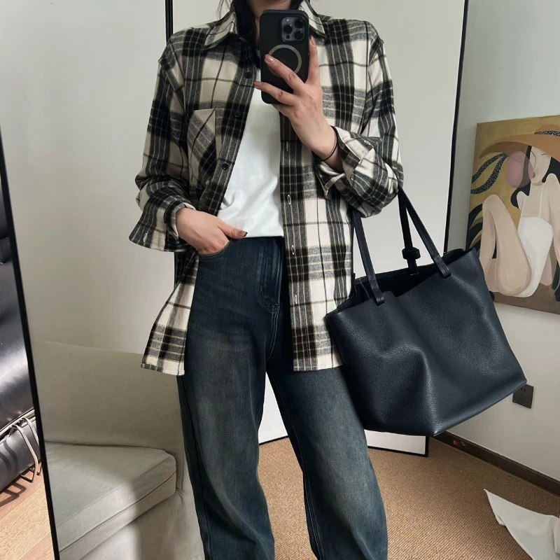 

Весна 2024, американская Ретро рубашка в клетку с начесом для женщин