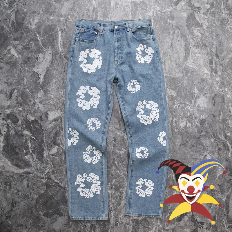 

2024ss Kanye High Street Jeans Kapok Print 1:1 Best Quality Men Women Vintage Denim Jeans