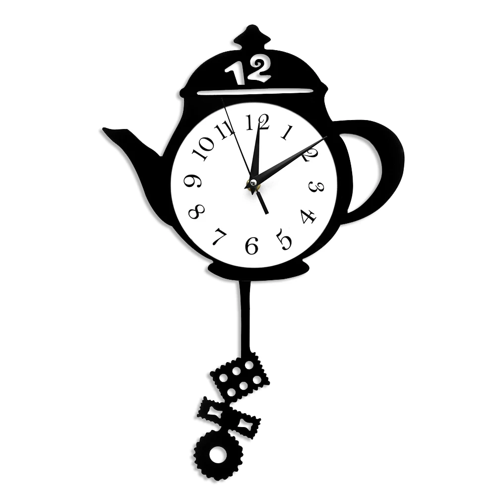 TeapotWhimsicalPendulumWallClockHomeDecorKitchenHangingWall