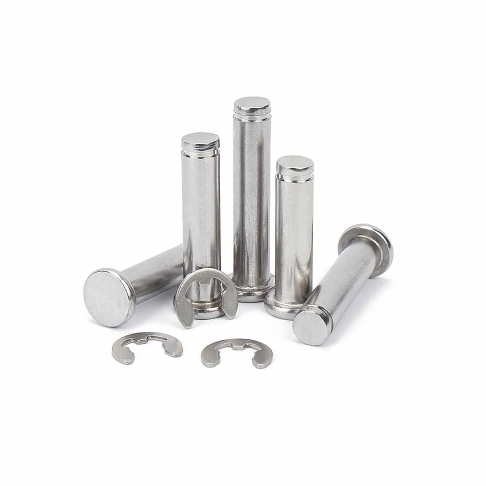 1/5x M3 M4 M5 M6 M8 M10 M12 304 Stainless Steel Flat Head Bearing Cylindrical Positioning Axis Roll Dowel Pin With Shaft Circlip