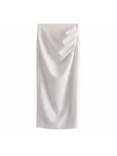  Nlzgmsj ZBZA Skirts Womens 2022 Two Piece Set Linen Blend Cropped Women Shirt Draped Skirt Autumn Fashion Casual Dress Sets 