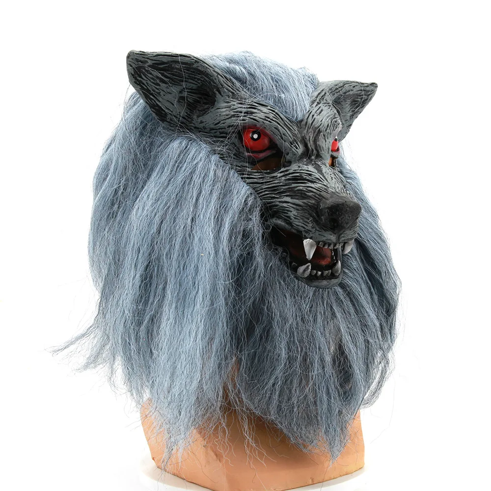 Werewolf Wig Mask Cosplay Horror Anime Realistic Wolf Latex Helmet Full Face Headgear Halloween Masquerade Party Costume Prop