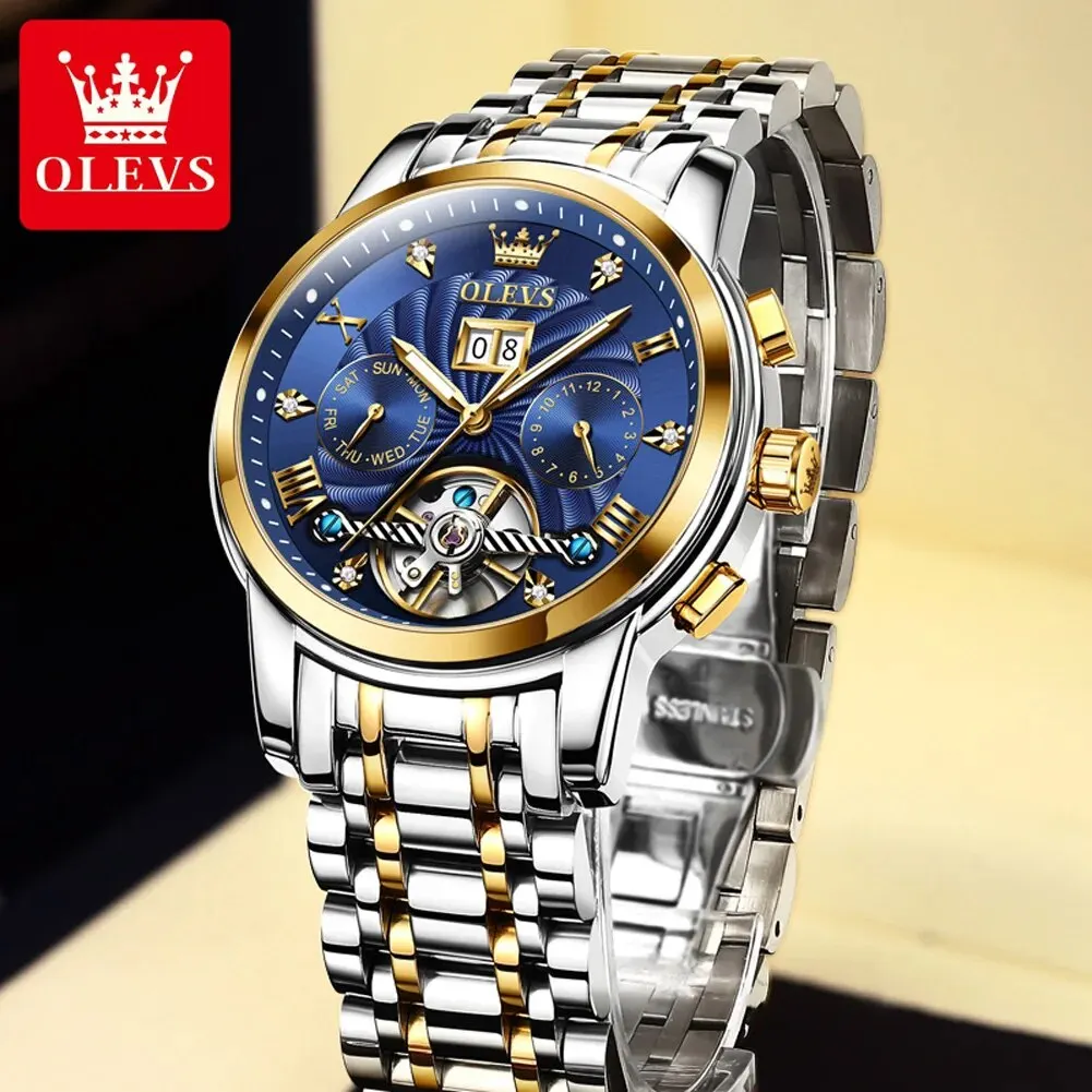 OLEVS 9910 Tourbillon Automatic Watch for Men Luxury Skeleton Men's Mechanical Wristwatch Stainless Steel Top Original Man Watch mechanical watch