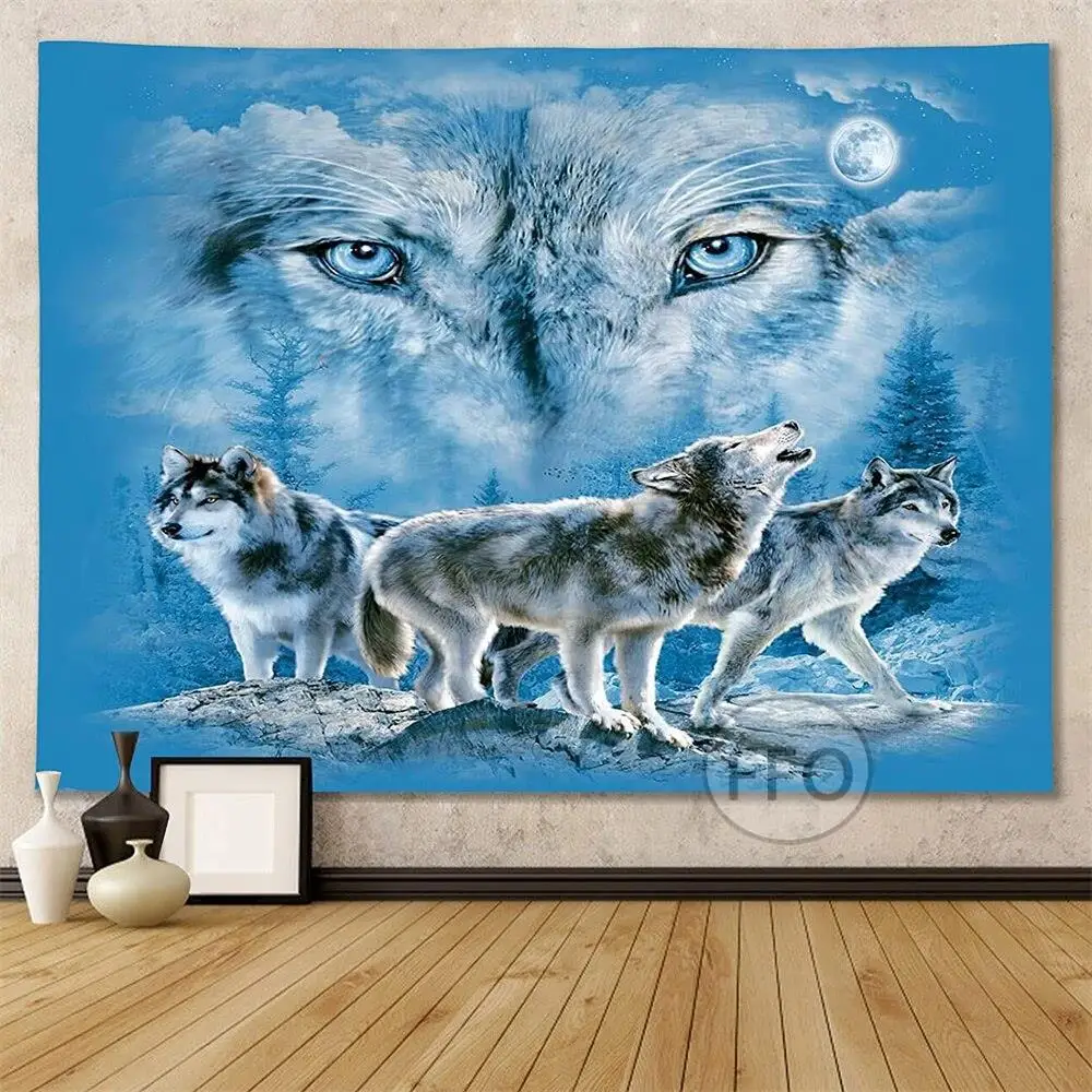Family Wolf Wall Hanging Tapestry Animals Moon Tarot Room Decor Art Poster Bedroom Decoration Party Backdrop