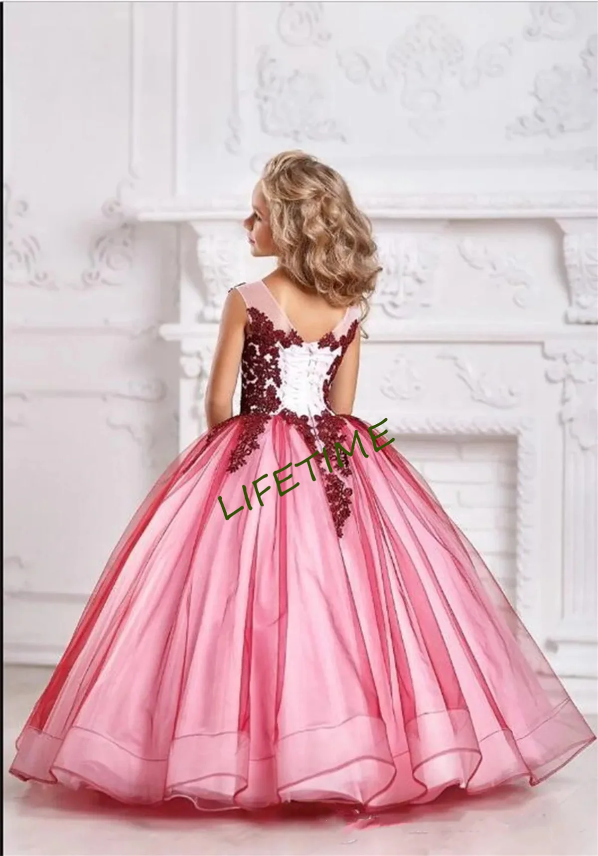 Appliqué Tulle Flower Girl Dresses Baby Wedding Party Dress First Communion Customized Clothing Birthday Gown