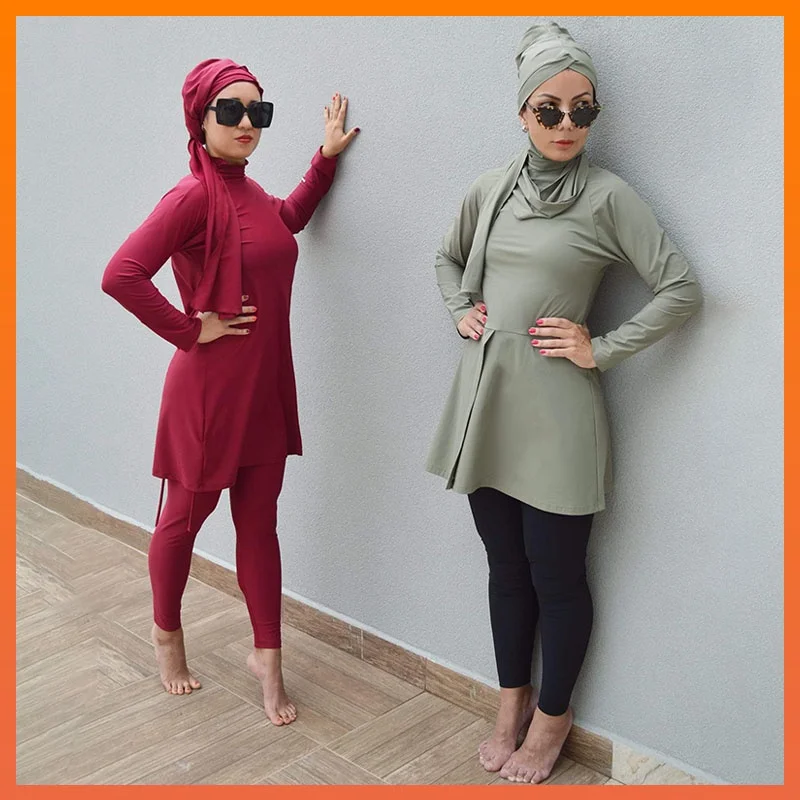 4pcs long sleeve swimwear women solid color burkini Casual long sleeve muslim maillots de bains musulmans femme maillot musulman