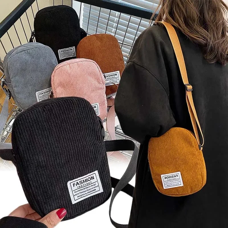 

Casual Corduroy Crossbody Bag Women Street Small Shoulder Bags Trendy for Ladies Handbag Purse Phone Canvas Zip Tote Hobo
