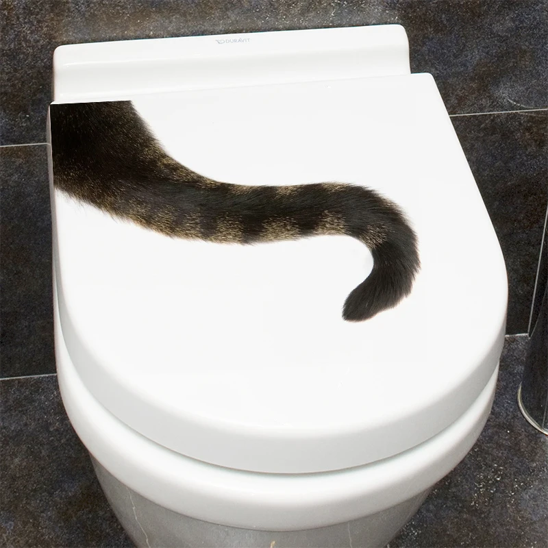 C9# Cat Tail Toilet Sticker Bathroom Toilet Cover Sticker Wall Stickers Wc Accessories Fun For Home Decoration