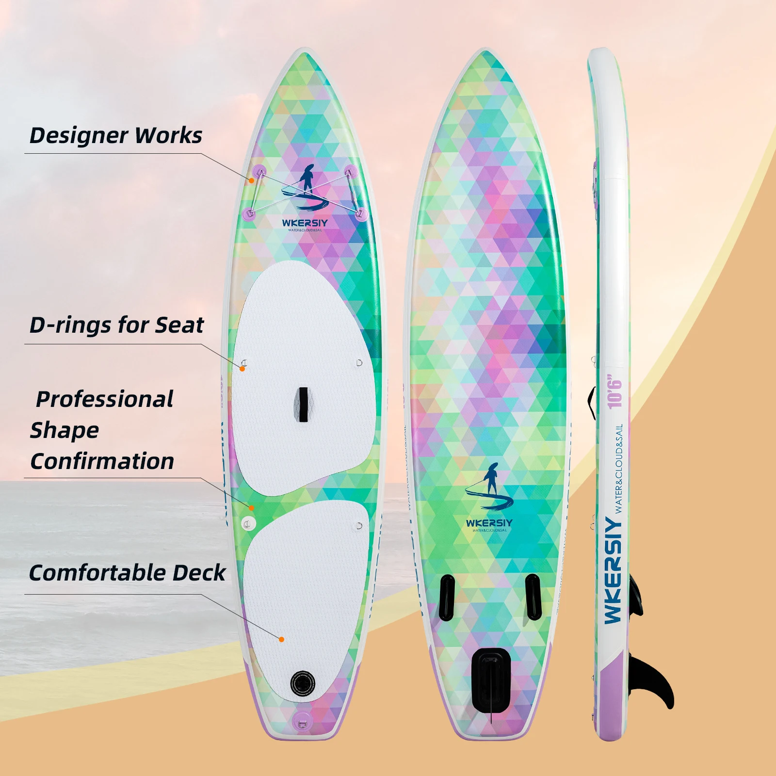 3.2M Inflatable Stand Up Paddle Board SUP Board with Removable Fin for Adults/ Kids