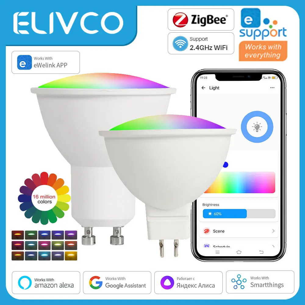 GU10/MR16 WiFi Zigbee Smart LED Bulb RGB CW White 5W Dimmable Lamps eWelink APP Control Work With Alexa Google Home Smartthings