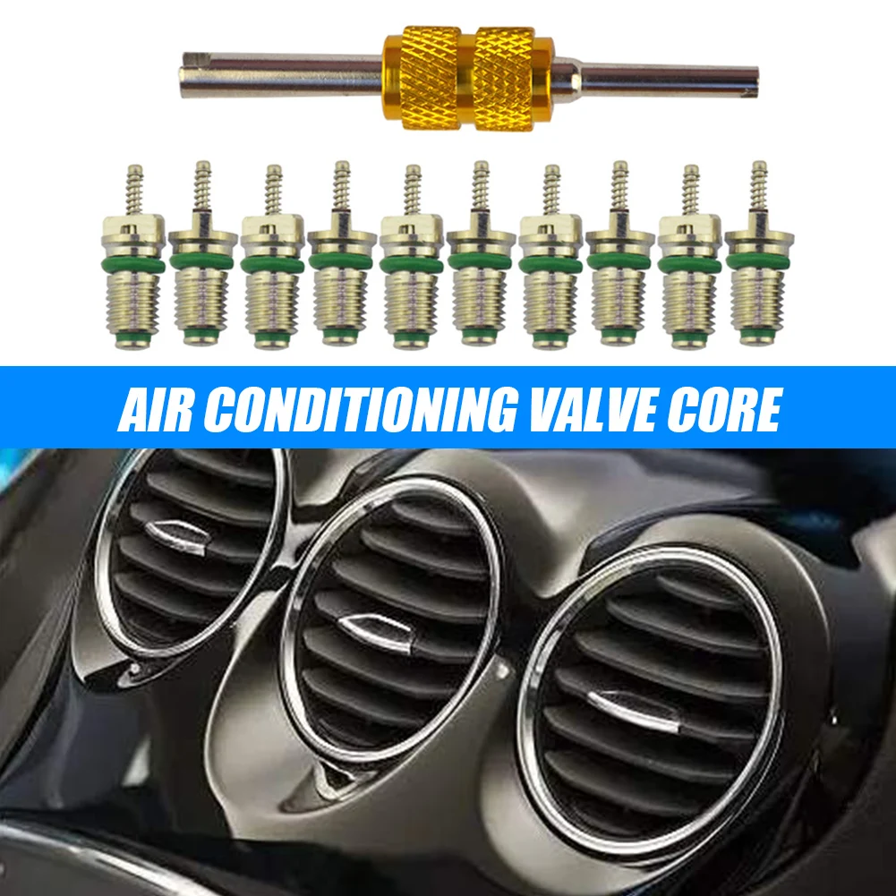 R134a Car A/C Valve Cores Air Conditioning Tire Valve Stem Cores Remover Tool Kit Automobile Exterior Repair Components 10pcs