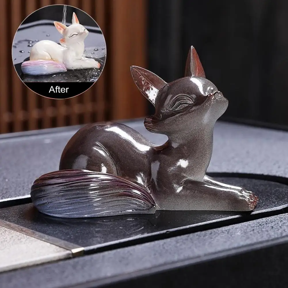 Fox Figurine tea pet ornaments Handcrafted Color Changing Fox Tea Pet