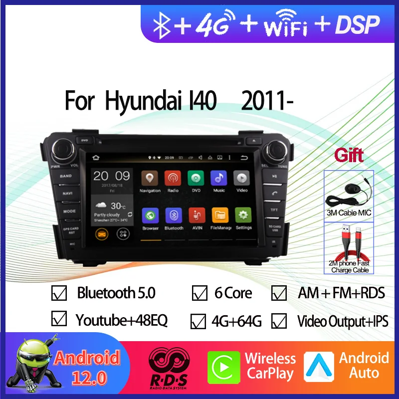

Android 12 Octa Core Auto Radio Stereo For Hyundai I40 2011- Car GPS Navigation Multimedia Player With RDS BT Wifi Aux