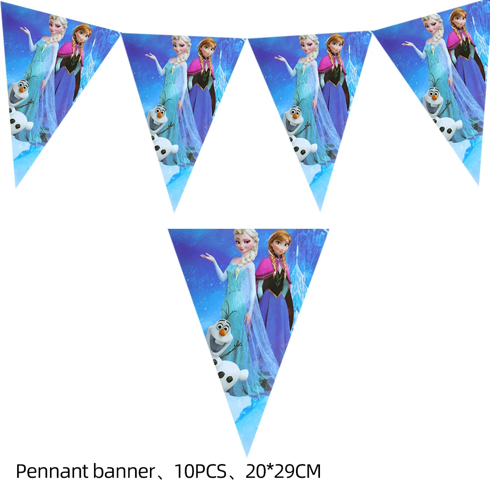 Disney Frozen Birthday Banner Anna And Elsa Happy Birthday Party Decor Kids Hanging Flag Pulling Flower Baby Shower Supplies