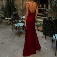 Chic Women's Satin Maxi Dress Burgundy Sleeveless Sexy Lace-Up Backless Evening Dresses Red Elegant Bridesmaid Long Evening Gown - Image 2