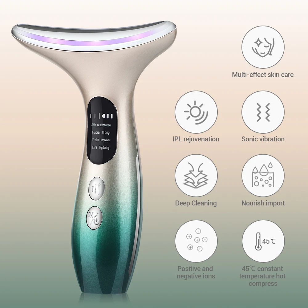 Neck Face Massager Electrotherapy Skin Care Tool EMS Microcurrent Face Neck Beauty Device Massager LED Photon Rejuvenation Skin Lifting Machine Anti Wrinkle Reduce Double Chin