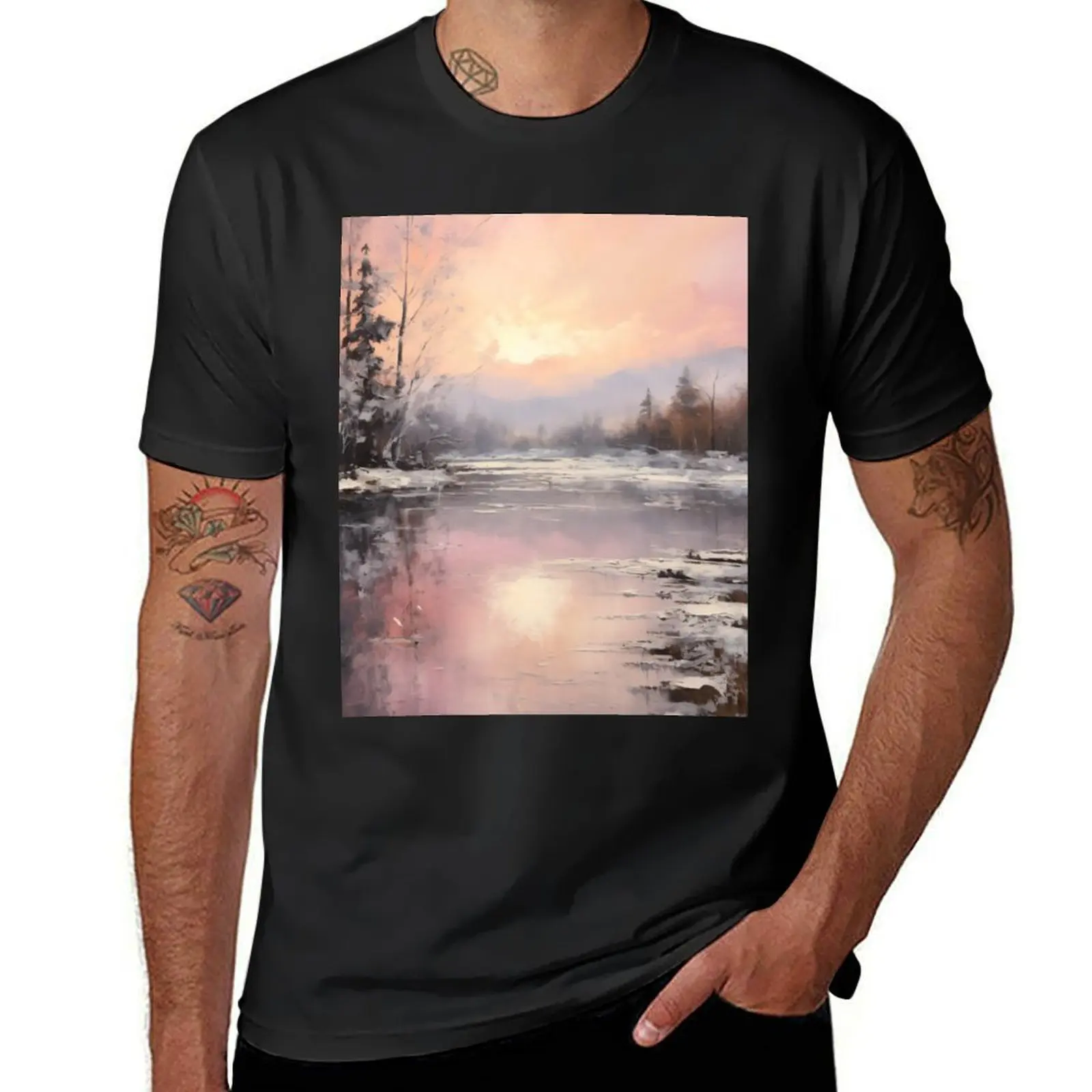 

Winter Oil Painting T-Shirt Aesthetic clothing boys animal print sports fans customs design your own plain white t shirts men