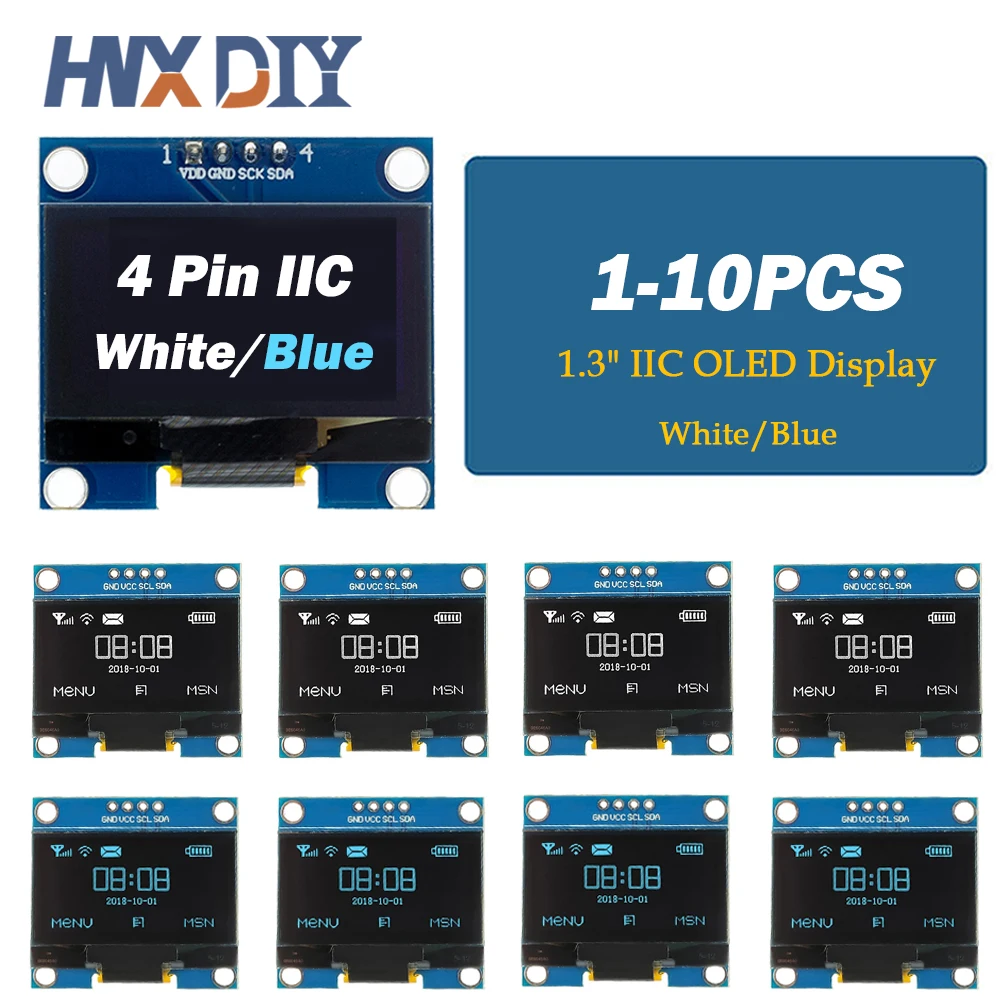 1-10pcs 1.3" White Blue Color IIC OLED Display Module Drive Chip SH1106 128X64 1.3 Inch LCD IIC I2C Communicate For Arduino