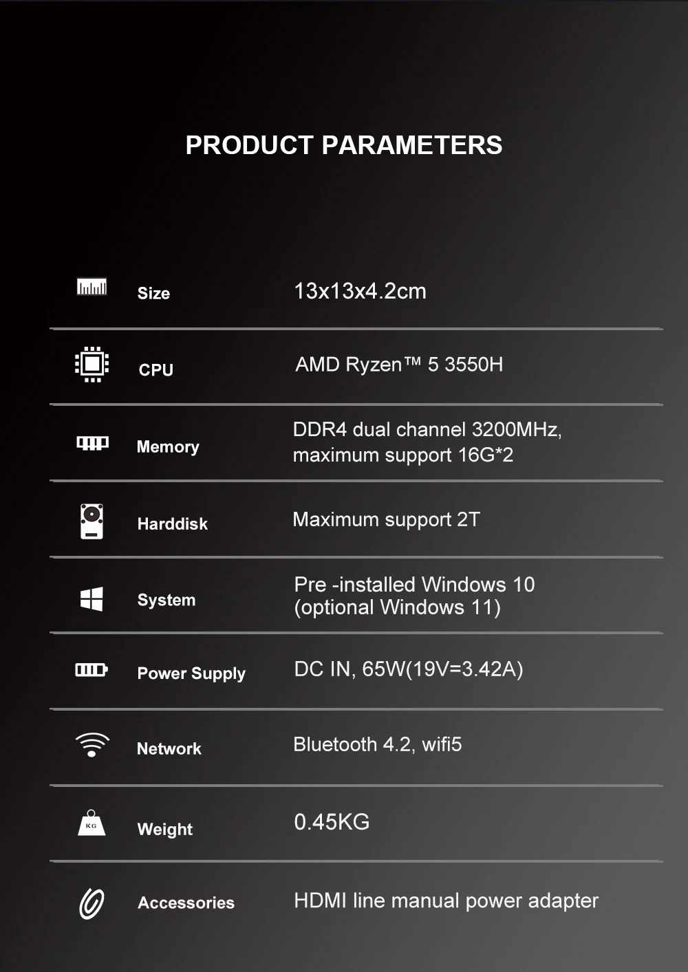 New AMD Ryzen5 3550H Mini PC NUC Desktop DDR4 NVMe