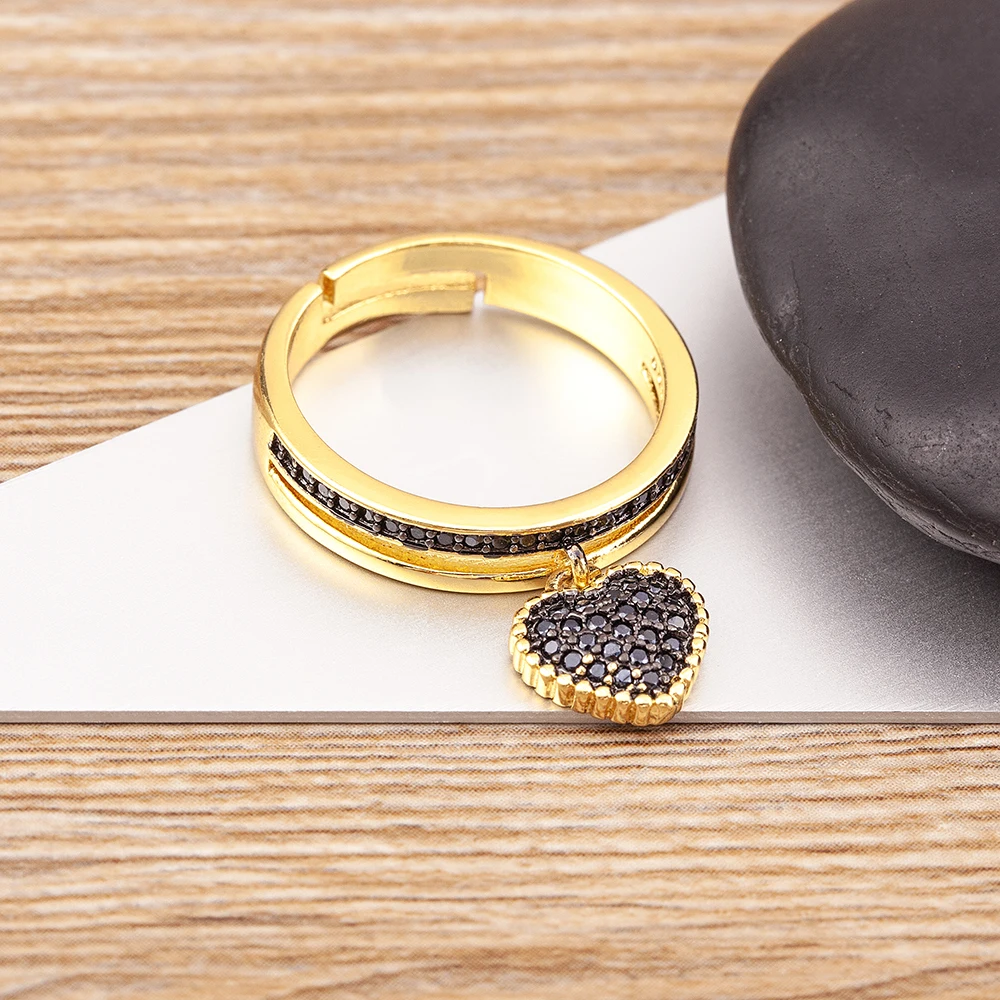 AIBEF New Heart Pendant Copper Rings Women Gold Color Cubic Zircon Adjustable Rings Accessories Jewelry Gift Dropshipping 3