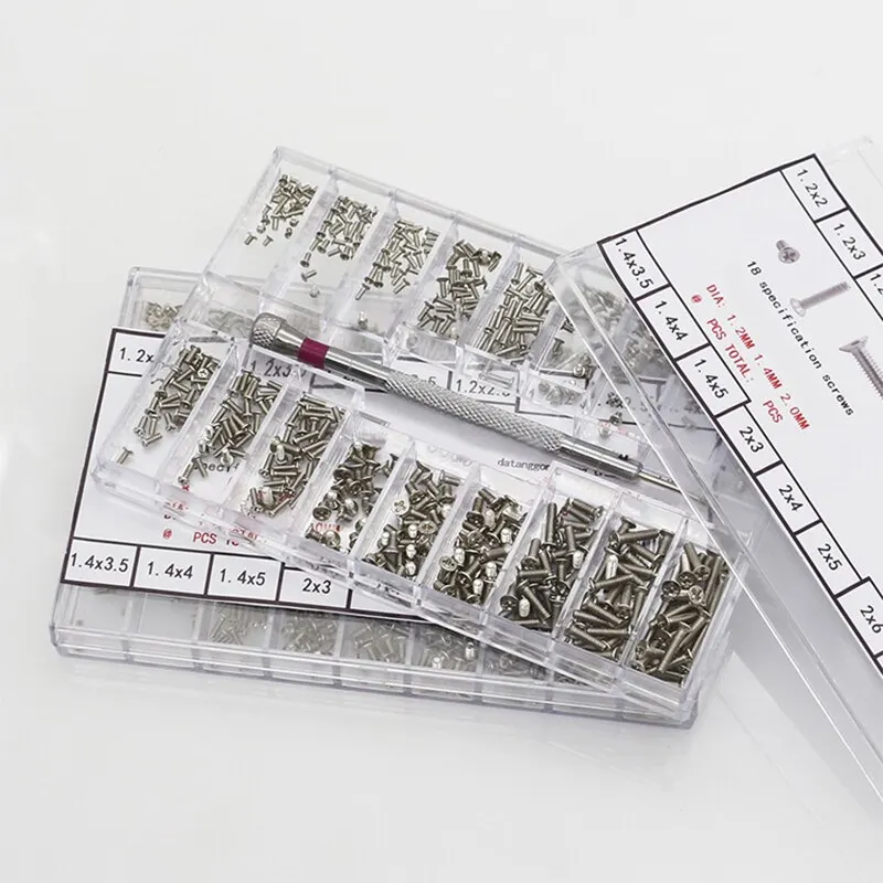500pcs 작은 나사 너트 + 스크루 드라이버 시계 전자 안경 나사 링크 핀 시계 제작자 도구