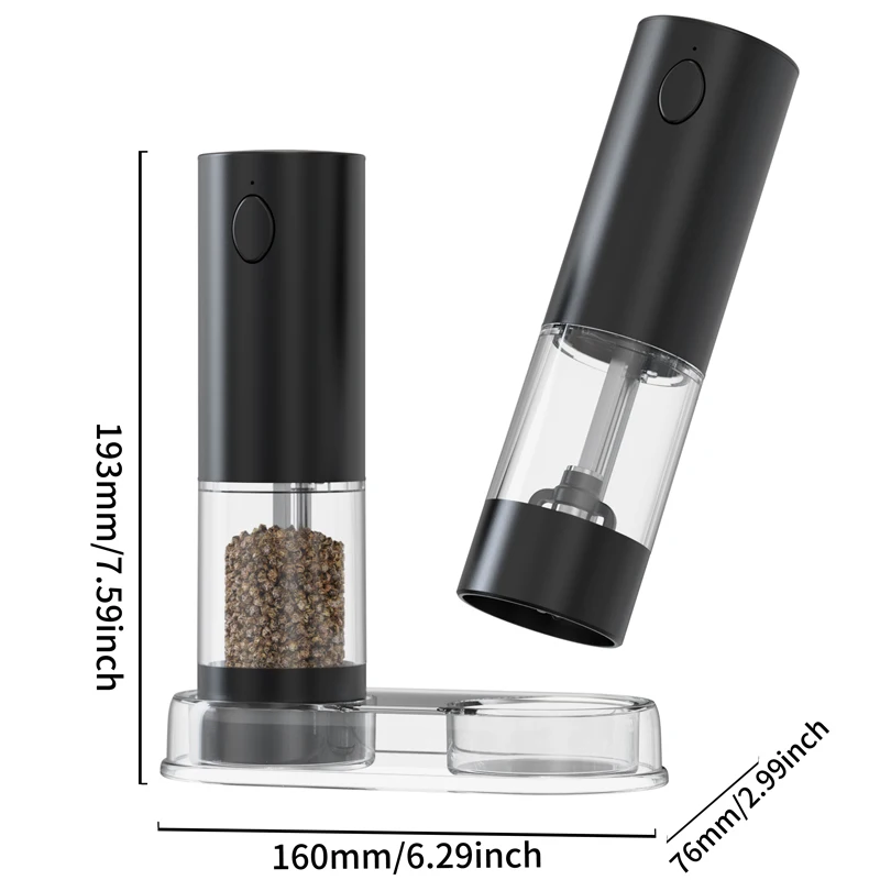 Electric Salt and Pepper Grinder USB Rechargeable Adjustable Coarseness Automatic Spice Mill Kitchen Gadget with LED Light