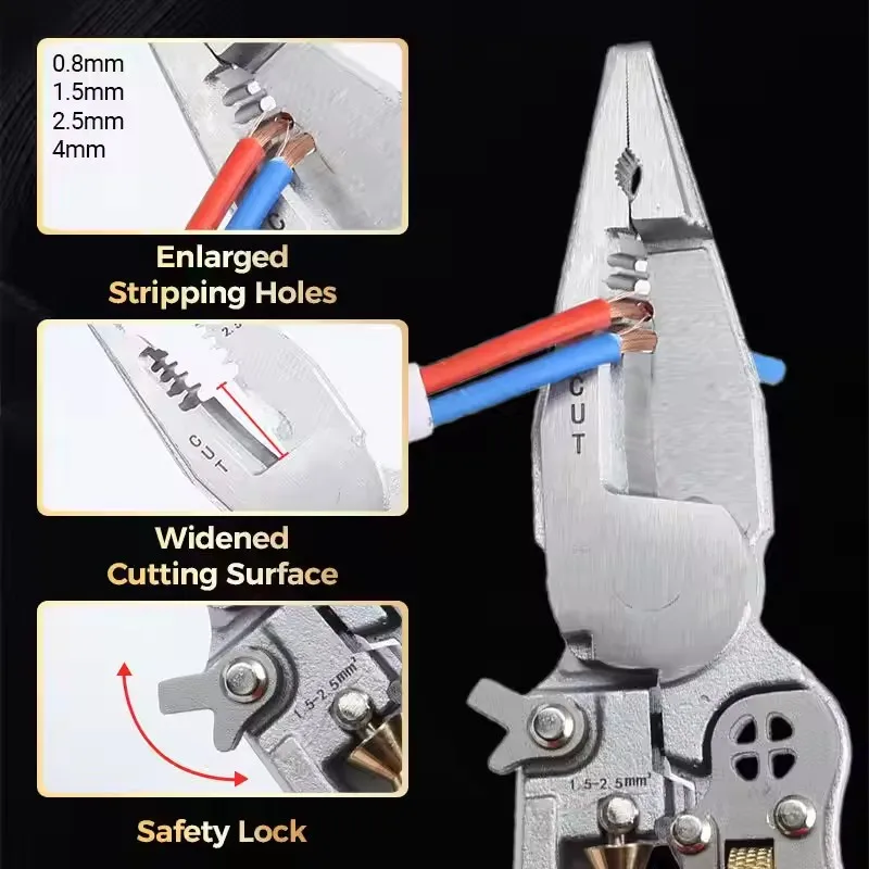 8-in-1 Multi-function Wire Stripper Electricians Voltage Testing Cable Cutting Scissors Crimping Pliers