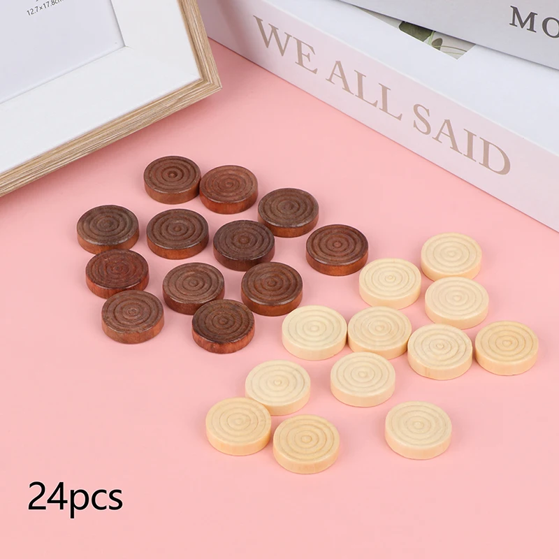 

24Pcs/Set Solid Wooden Round Checkers Pieces Chess Backgammon Chess Pieces Board Game Components Game Accessories