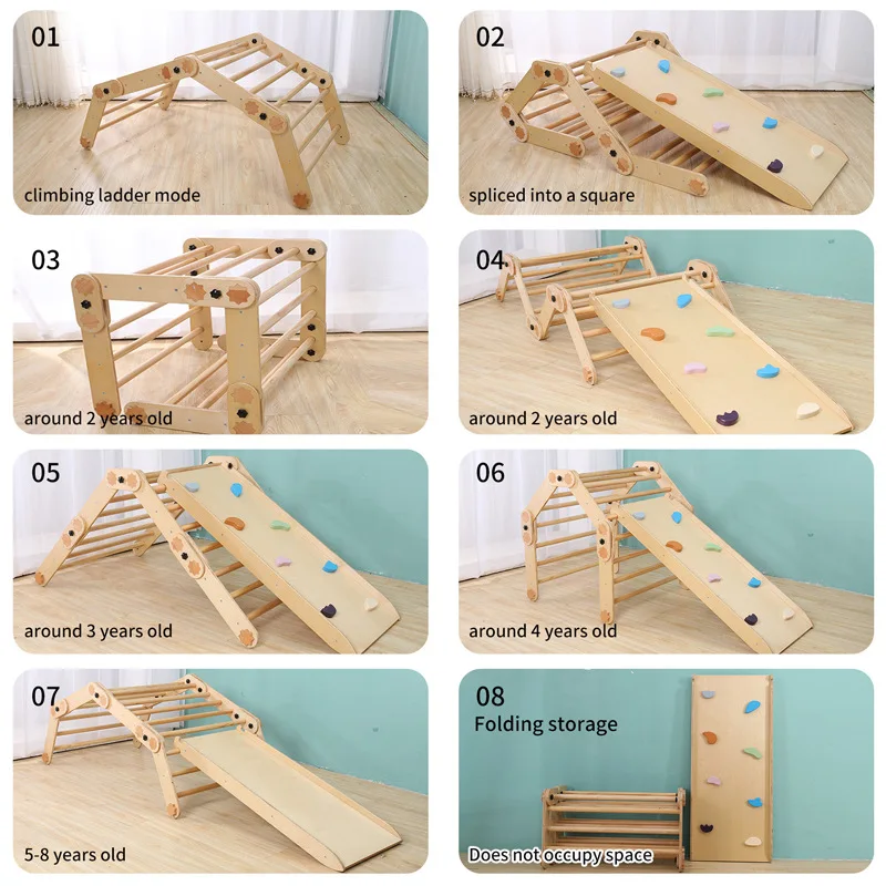 Kids Wooden Climbing Piklers with Ramp for Sliding Kids Play Gym Indoor Sensory Training Equipment Training Balance