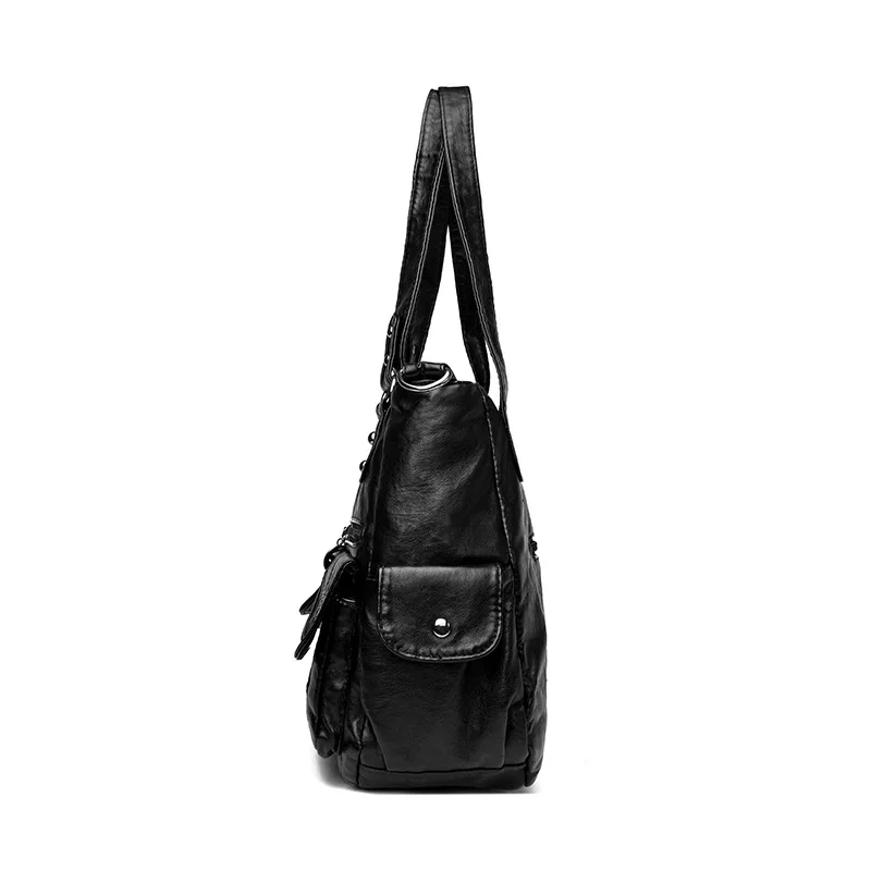 Large Capacity Washed Leather Single Shoulder Tote Bag for Women Fashionable Versatile Commuter Bag Soft PU Material - 4