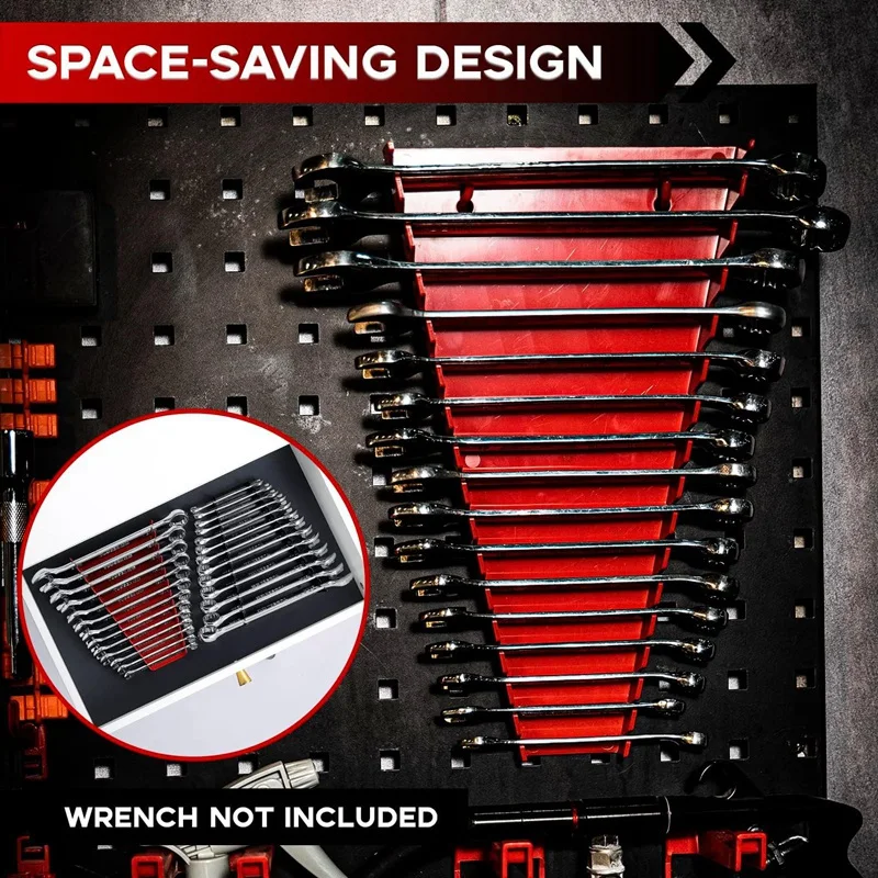 Metal Wrench Organizer Wall-Mounted Storage Solutions for Wrench 2 Piece 1 Red & 1Black