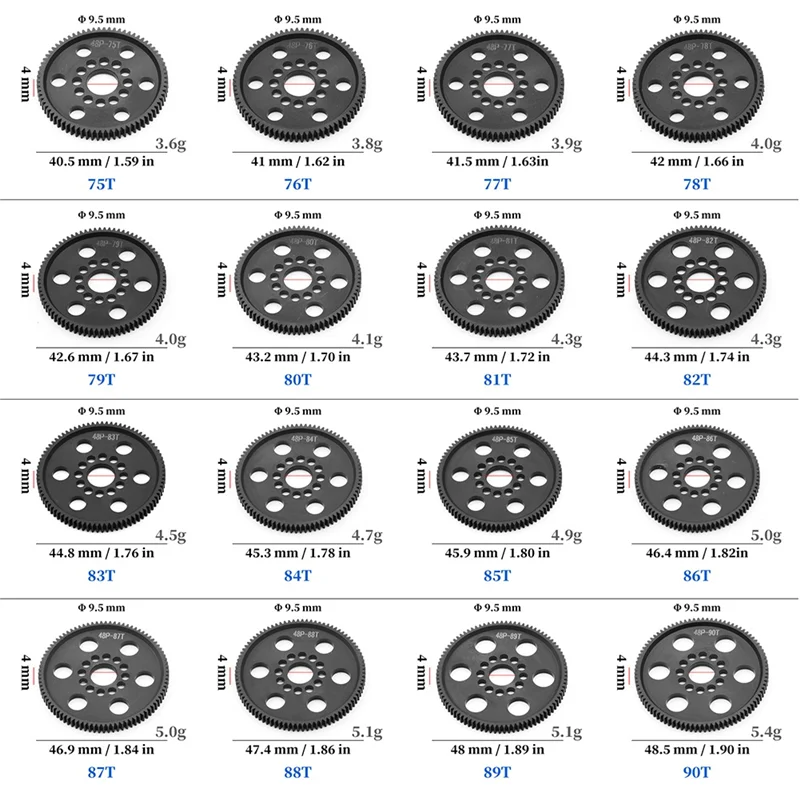 LC-4PCS 48P 스퍼 기어 메인 기어 75T+76T+77T+78T 유니버셜 3레이싱 사쿠라 S XI XIS CS D4 D5 1/10 RC카 업그레이드 부품