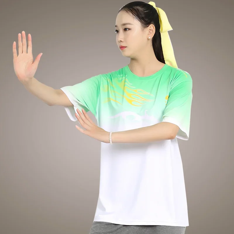 Martial Arts T-shirt Short-sleeved Clothing Kung Fu Shirt Classic Uniform Kung Fu Men's Shirt Summer Ice Silk Gradient Top