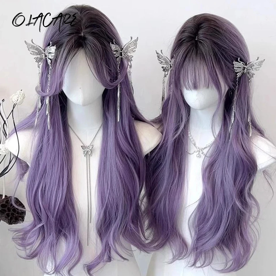 Brown Purple Synthetic Cosplay Wig for Women Heat Resistant