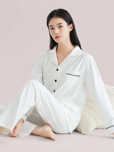 여성용 순면 잠옷, 풀 슬리브, 순백색 잠옷, Mujer Invier 잠옷, 파인 코튼 잠옷, 팜므 PJ 세트 2