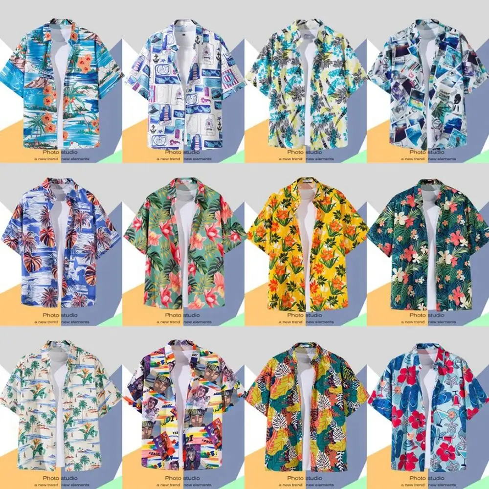 Men's Hawaiian Shirt Retro Printing Single-breasted Beach Short-sleeved T-shirt Summer Holiday Masquerade Clothing 5