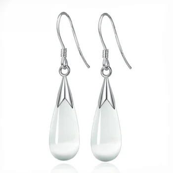 925 Sterling Silver Earrings Cat's Eye Stone Water Drop Pendant Women's Earrings Birthday Party Wedding Jewelry Gift