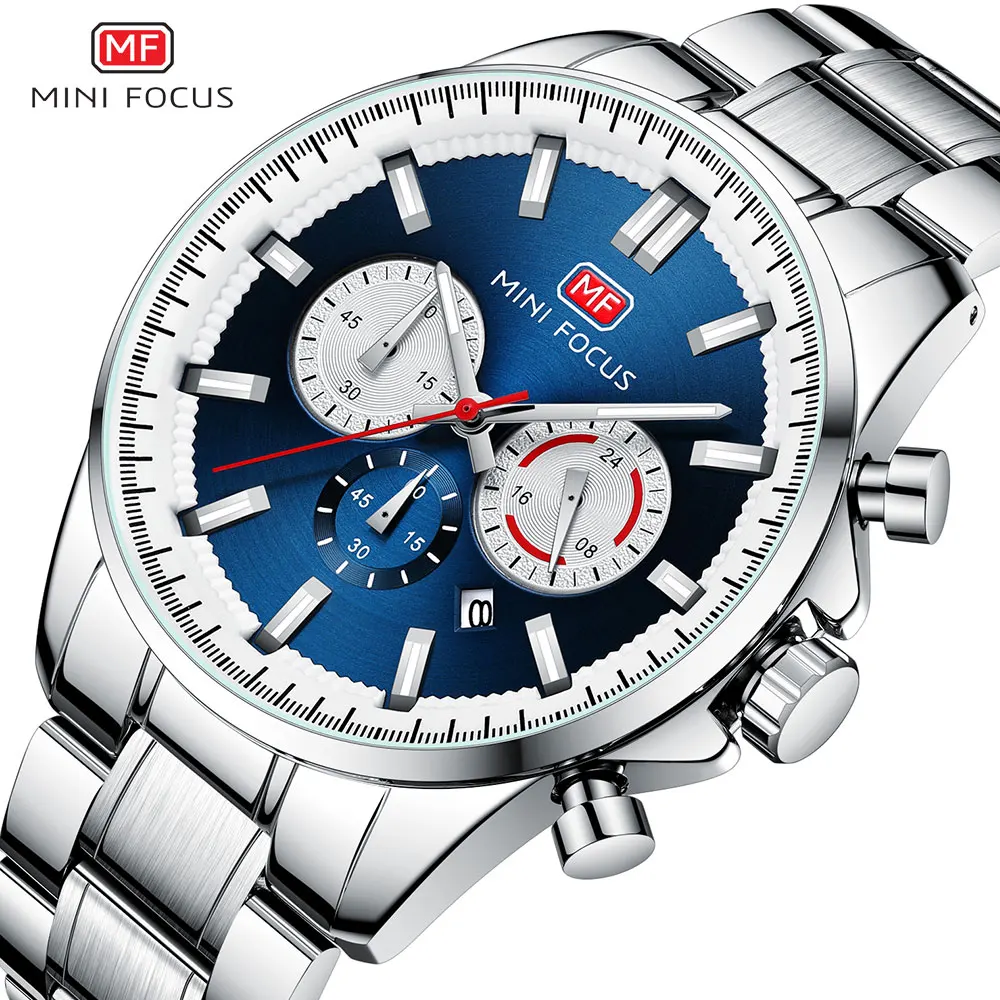 Mini Focus Analog Quartz Dress Watch Men Silver Blue Stainless Steel Band  Chronograph Luminous Wristwatch With Date 24-hour 0470 - Quartz  Wristwatches - AliExpress