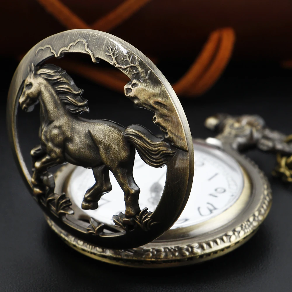 

Antique Racing Hollow Carved Gentleman Quartz Pocket Watch Vintage Fob Chain Necklace Bracelet Pendant Clock Men's Best Gift