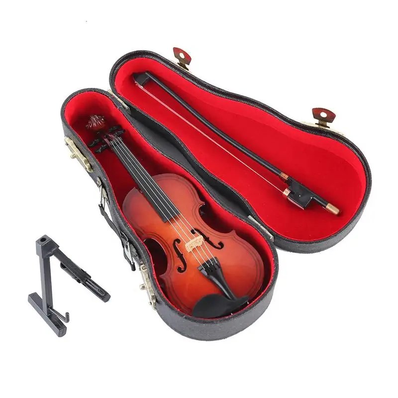 

8cm Wooden Musical Instruments Collection Decorative Ornaments Mini Violin With Support Miniature Model Home Decoration gift