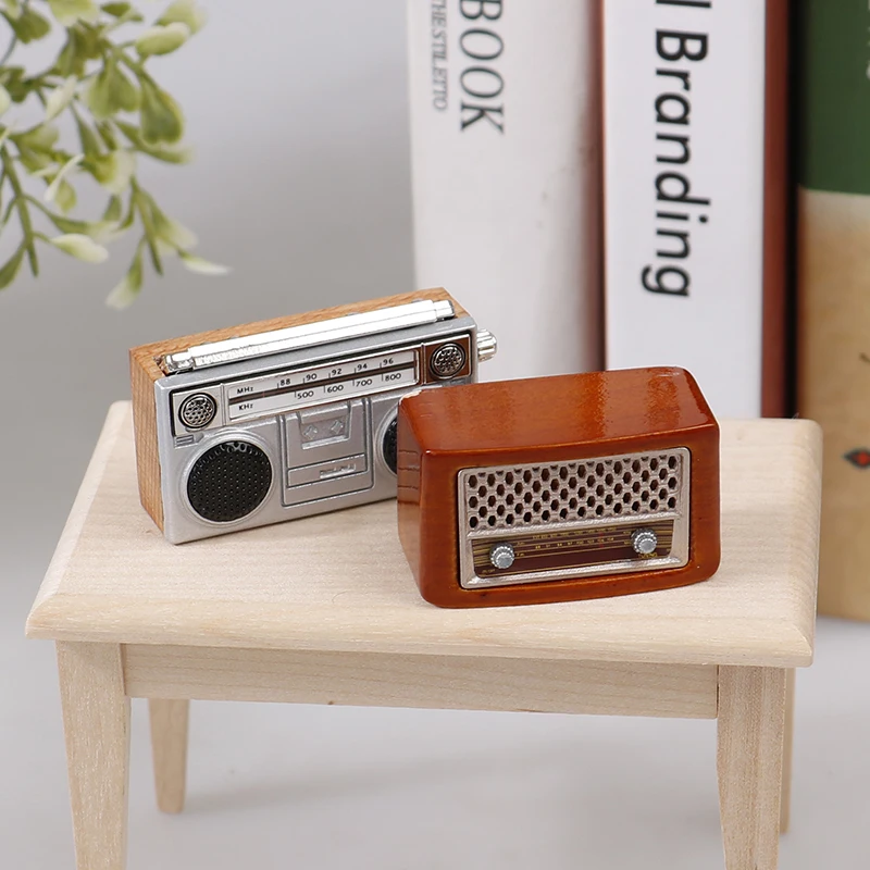 1:12 Dollhouse Miniature Retro Radio Ornament Audio Player Model Home Decor Toy Doll House Living Room Bedroom Accessories 5