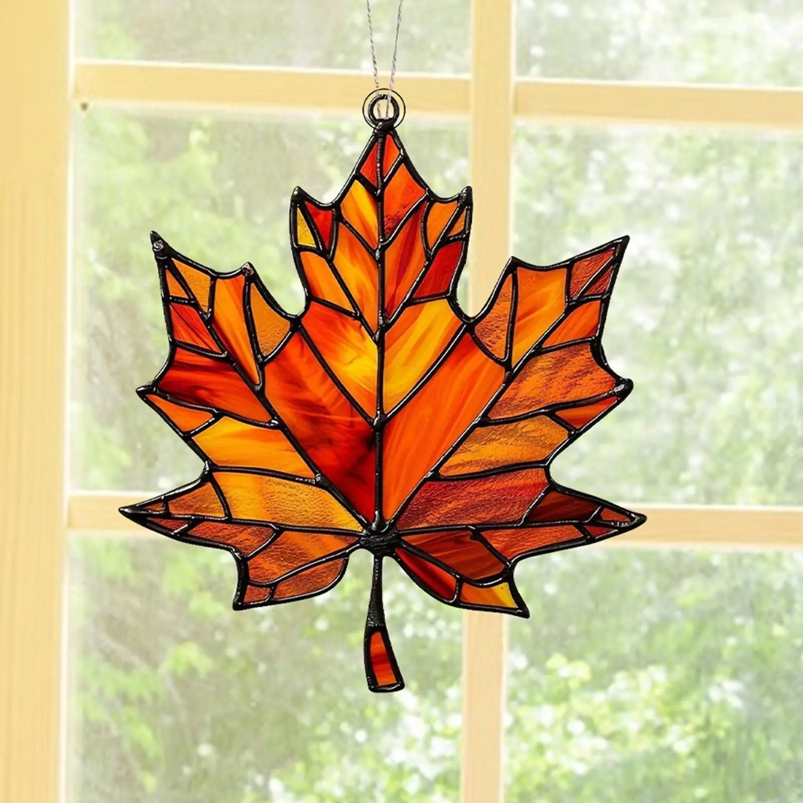 1pc Acrylic MapleLeaf Hanging Ornament Fall Stained Leafs Decoration Window Wall Hanging Ornament For Thanksgiving Autumn Party