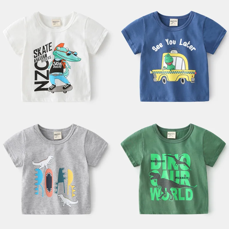 

Children's Short SleeveTT-shirt2024Children's Clothing Summer Baby's Top Boys Cartoon PrintingTT Shirt round Neck Wholesale