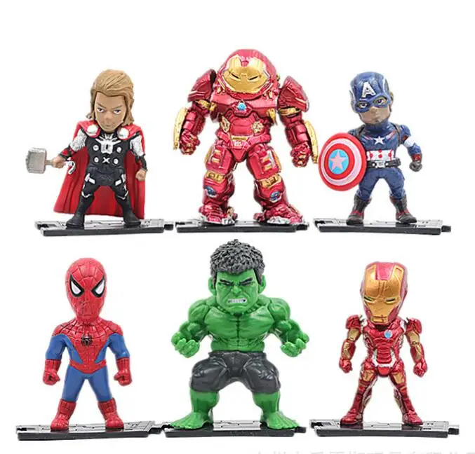 

6Pieces Avengers Iron Man Captain America Spider Man Hulk Thor Action Figure Kid toys Cartoon Collection figures for friend gift