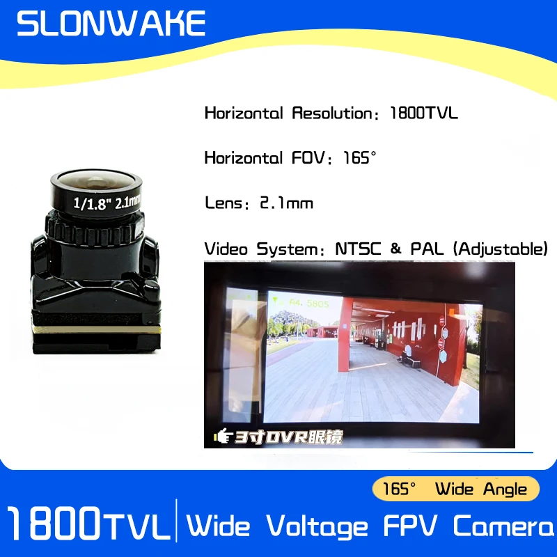 Caméra FPV 1800TVL CMOS 1/3'' 2.1mm 5-40V NTSC/PAL OSD pour Drone
