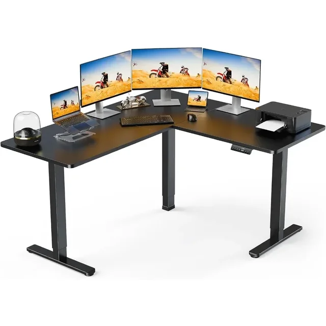 63" Dual Motor L Shaped Standing Desk, 28"-46" Electric Height Adjustable, 2 Assembly Options to Fit Room Corner, Suitable for