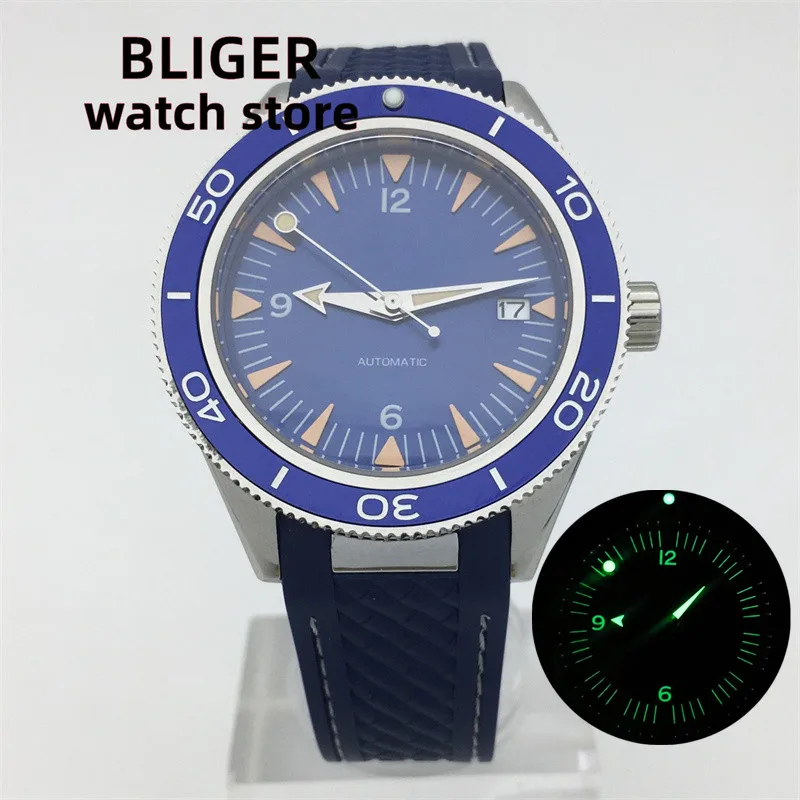 BKIGER 41mm Seiko NH35A Automatic Mechanical Luxury men's watch Sapphire Glass 100m waterproof luminous dial Date rubber strap seiko 5 спорт стелс циферблат автоматический srpj09 srpj09k1 srpj09k 100m мужские часы