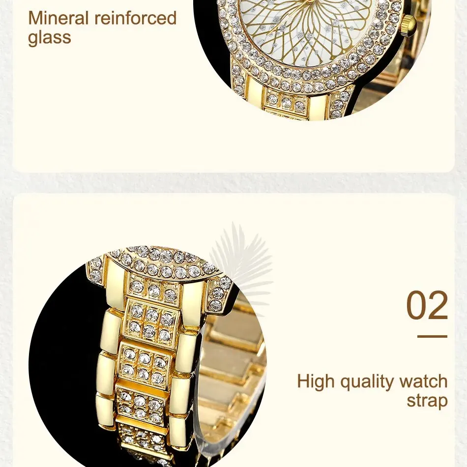 S1ac7df81b08d457e8bc1c4172212cd2eO 5PCS Set Luxury Watch Women Ring Necklace Earrings Rhinestone Fashion Wristwatch Female Casual Ladies Watches Golden Color Set Mallzona