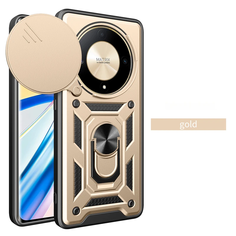 Magnetic Ring Holder Armor Case for Honor Magic5 Lite 5G - Durable Camera Protection, 6.67 Back Cover