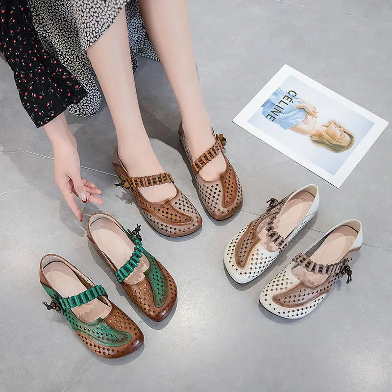 Cowhide Women's Shoes Spring And Autumn Models Flat Shoe Bottom Mother Shoes Non-Slip Large Size Cow Leather women oxford shoes leather mary jane shoes women slippers sandals